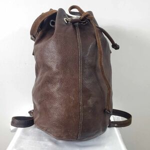 Vintage 90s RUGBY North America Pebbled Leather Drawstring Backpack Brown